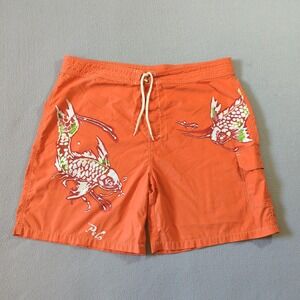 Polo Ralph Lauren Orange Koi‎ Fish Board Shorts Mens 40 Swim Trunks Cargo Pocket